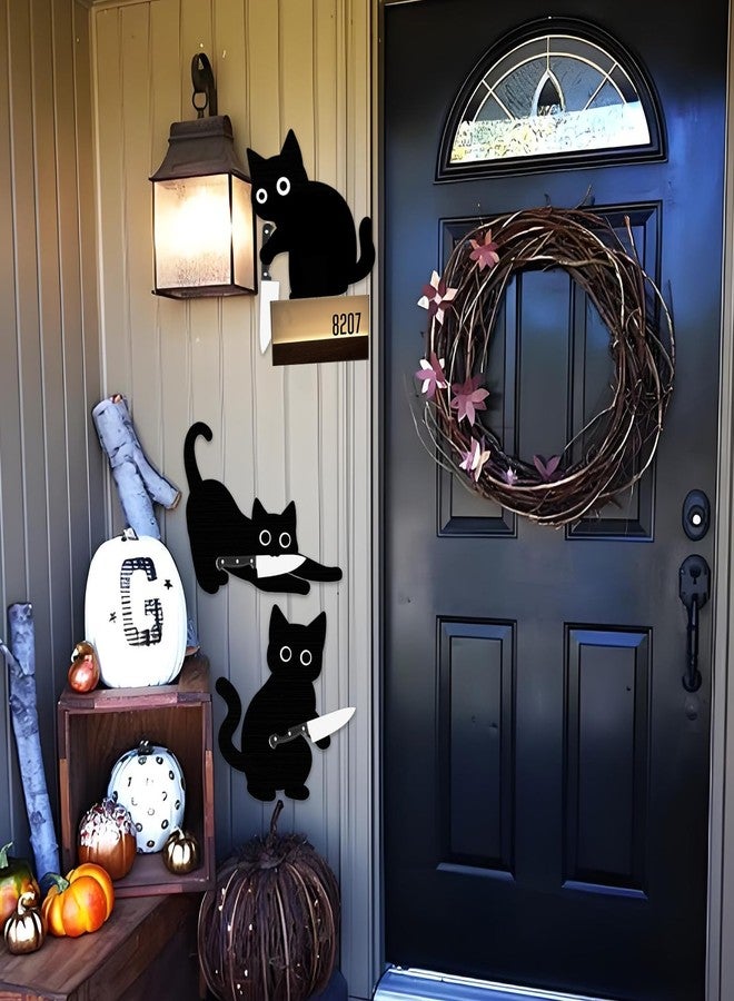 CYUXING 3Pcs Black Cat Halloween Wall Decorations Set, Wooden Wall Art for Home, Spooky and Cute Halloween Decor for Doors, Entryways, Walls - Gift for Cat Lovers and Party Decoration - Image 4